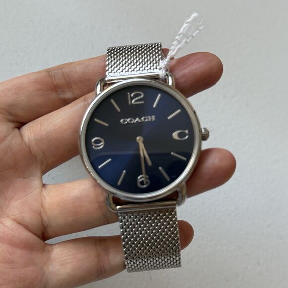 COACH Unisex Elliot Silver-Tone Stainless Steel Mesh Bracelet Watch 41mm - Picture 8 of 8